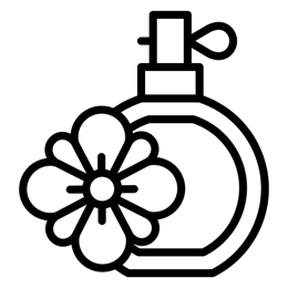 Line icon of a perfume bottle beside a flower