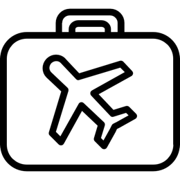 Line icon of a suitcase with an aeroplane